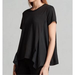 All Saints Oversized Black Asymmetric Front Pullover Stretch Knit Nadia T-Shirt